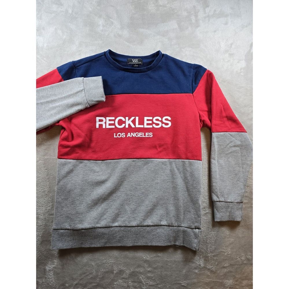 Young & Reckless Mens Crewneck Sweatshirt Size Large Striped Los Angeles